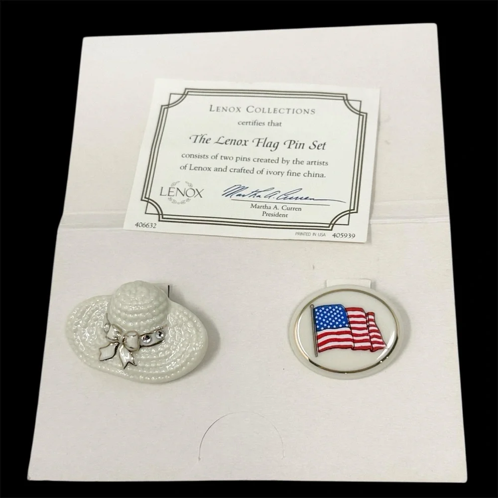 Lenox Flag Pin Set - American Flag & Hat Brooch Lapel Pin